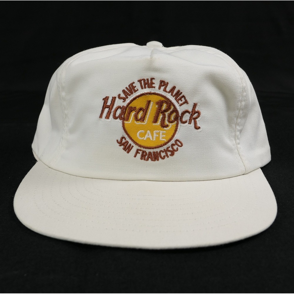 VTG 90s Hard Rock Cafe San Francisco Save The Planet White Strapback Hat USA
